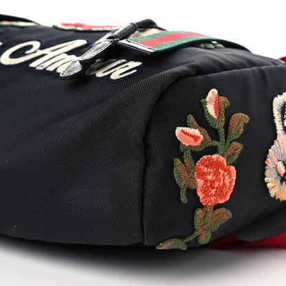 Gucci Techno Canvas Web L'Aveugle Par Amour Embroidered Double Buckle Backpack Black 6 of 11