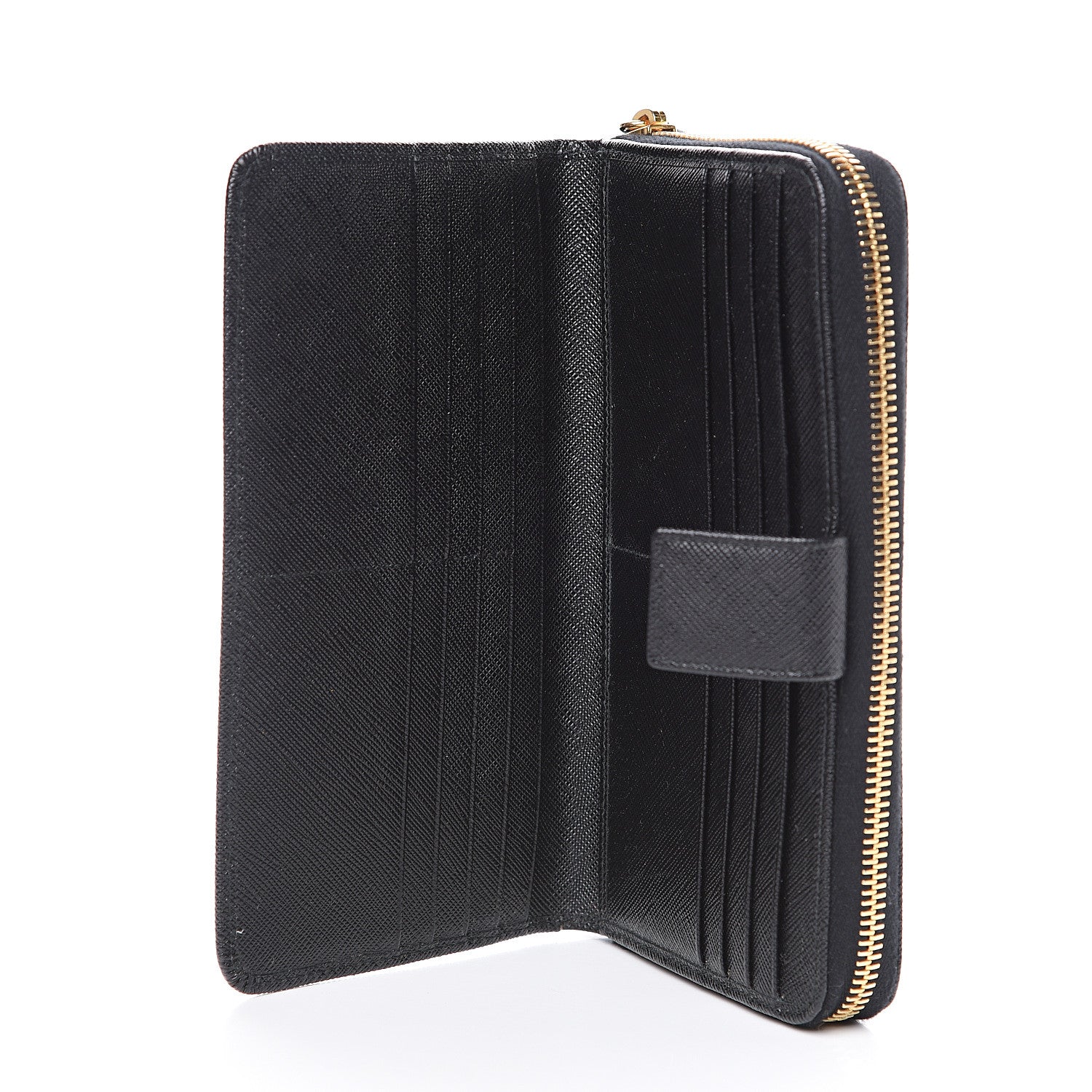 Prada Saffiano Metal Zip Around Wallet Black 4 of 6