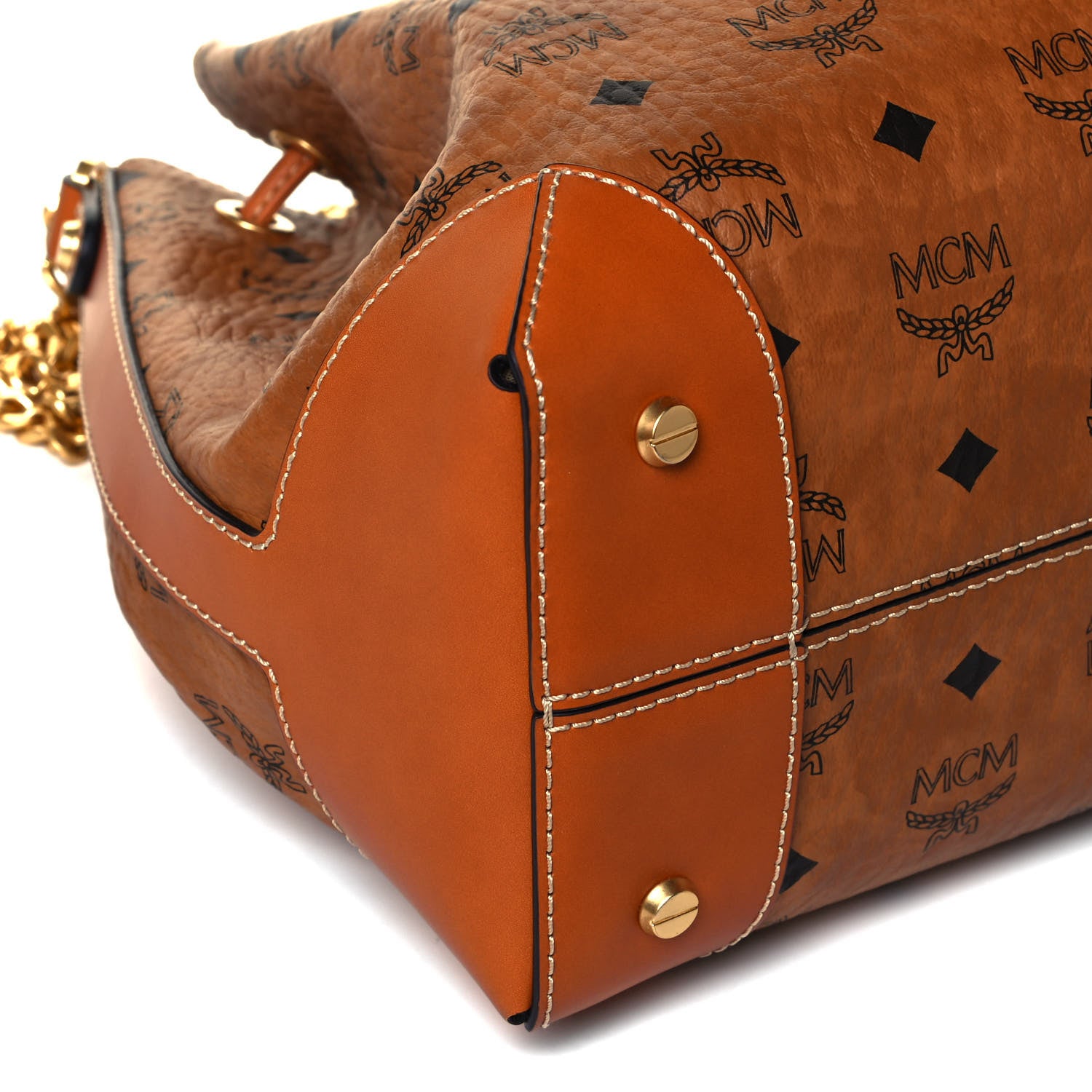 MCM Visetos Small Soft Berlin Drawstring Bucket Bag Cognac 7 of 8