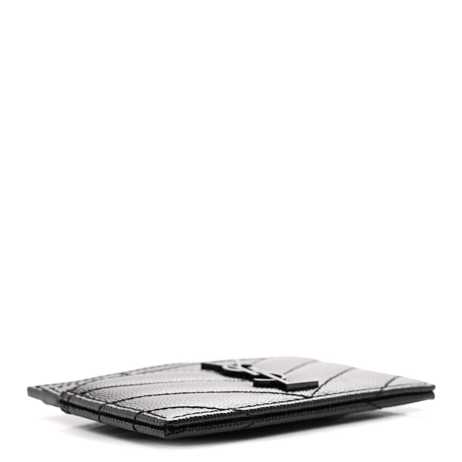 Saint Laurent Grain De Poudre Matelasse Chevron Monochrome Monogram Credit Card Case Black 4 of 7