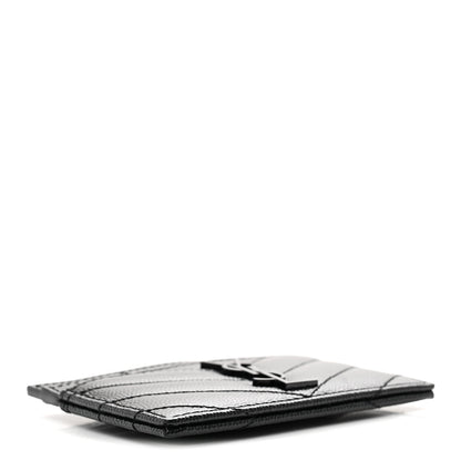 Saint Laurent Grain De Poudre Matelasse Chevron Monochrome Monogram Credit Card Case Black 4 of 7