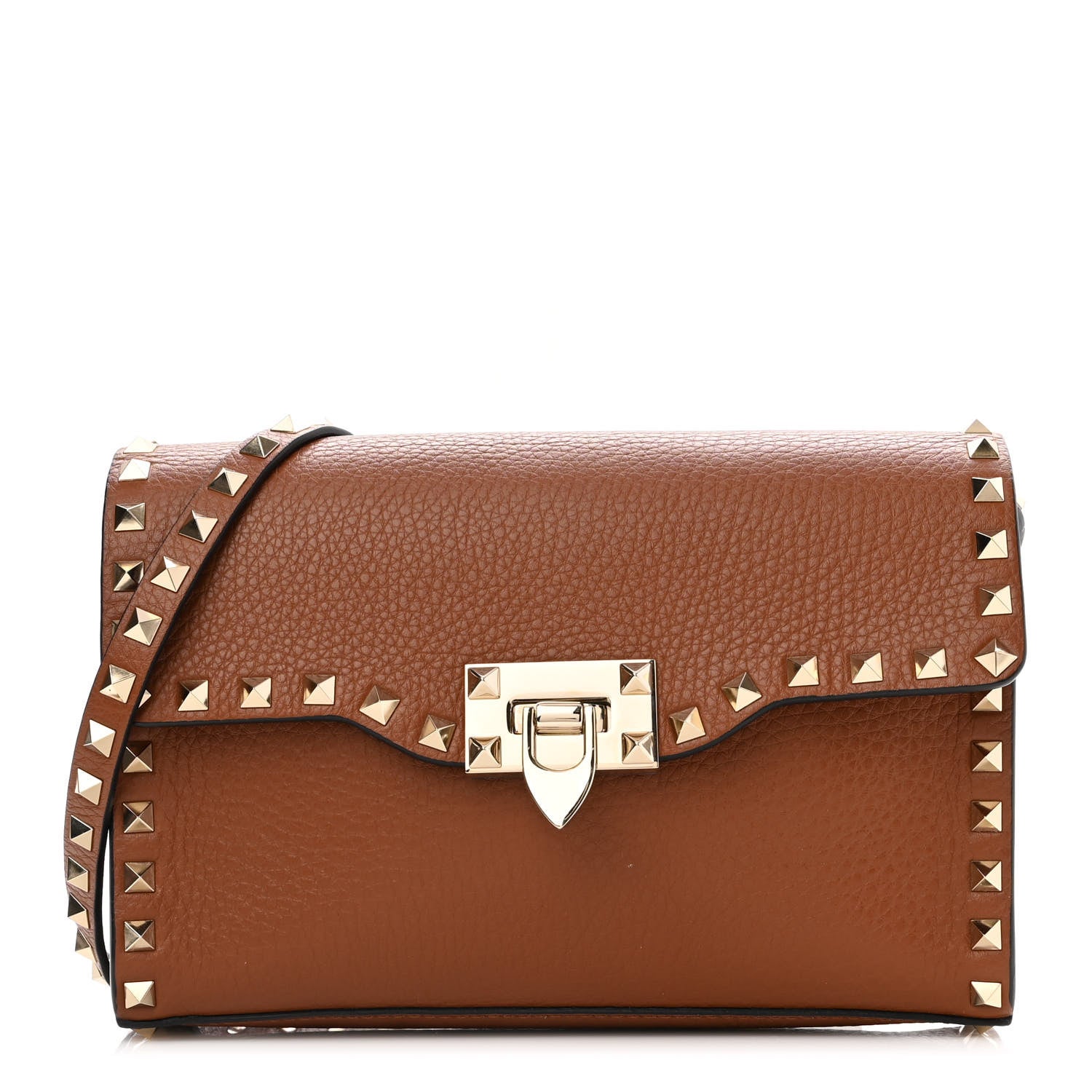 Valentino Garavani Pebbled Calfskin Medium Rockstud Flip Lock Crossbody Bag Bright Cognac 1 of 10