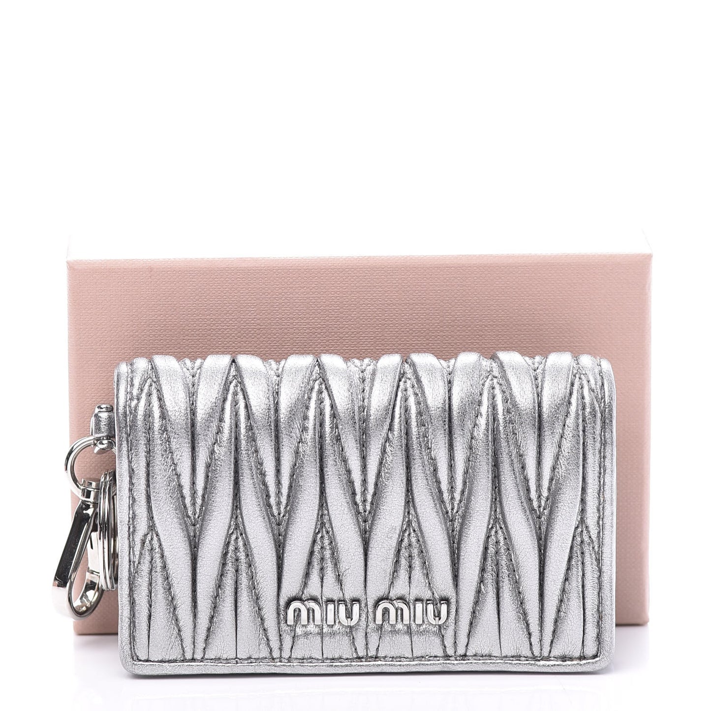 Metallic Nappa Matelasse Compact Wallet Chrome