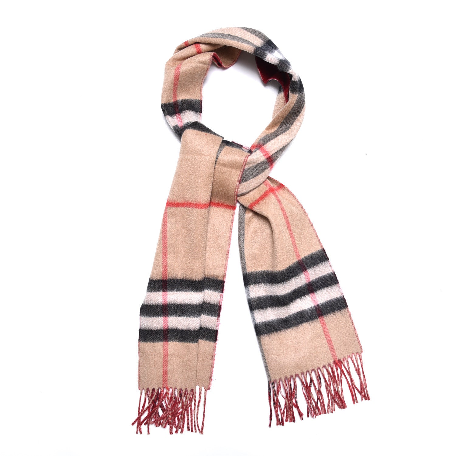 Burberry Cashmere Giant Check Fringe Scarf Camel Parade Red 1 of 5