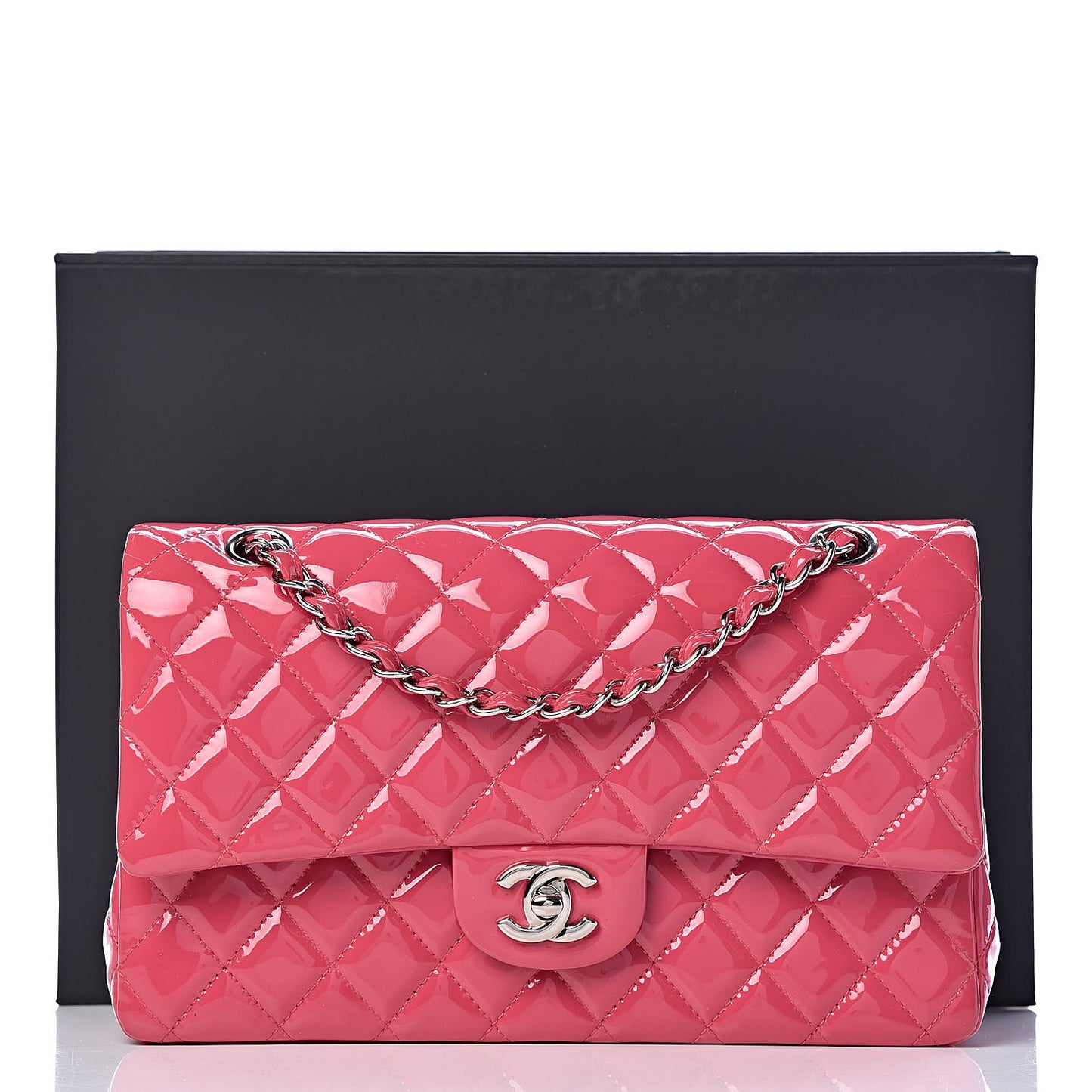 Patent Quilted Medium Double Flap Fuchsia