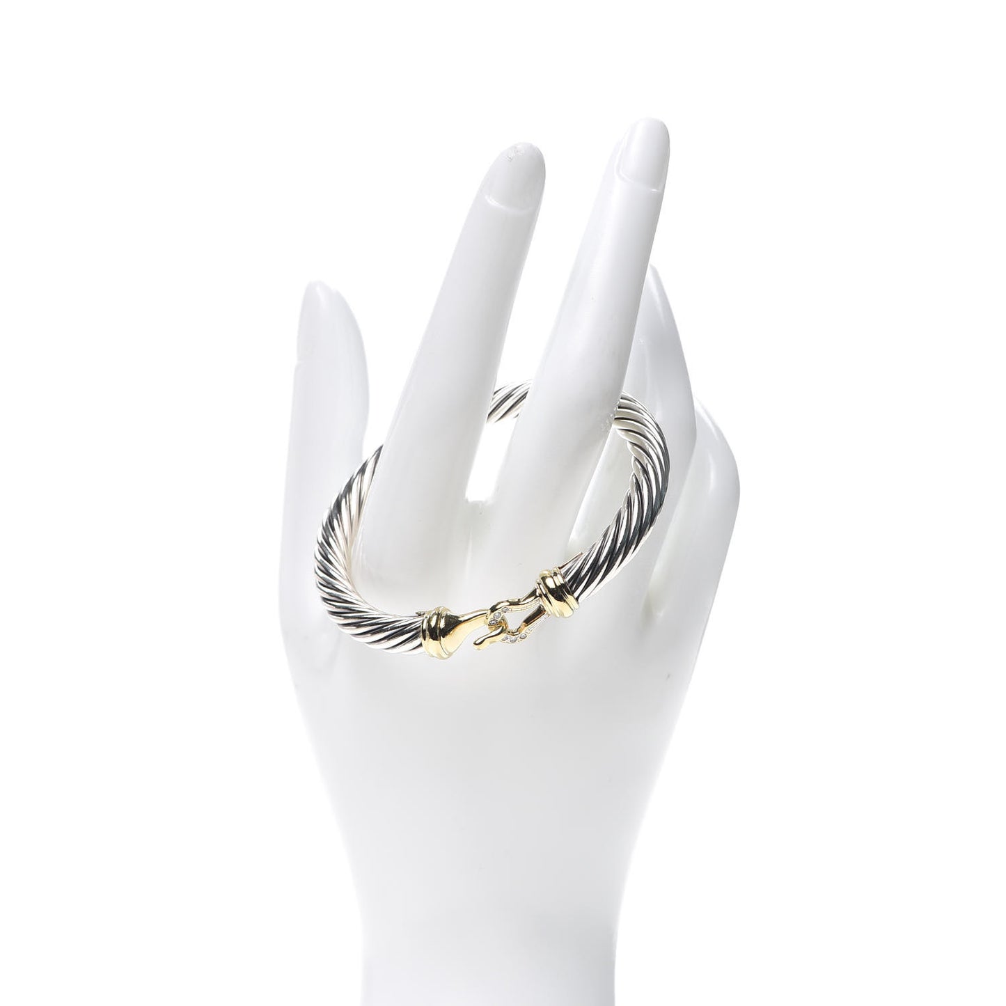 Sterling Silver 18K Yellow Gold Diamond 7mm Cable Buckle Bracelet