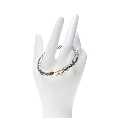 David Yurman Sterling Silver 18K Yellow Gold Diamond 7mm Cable Buckle Bracelet 2 of 5