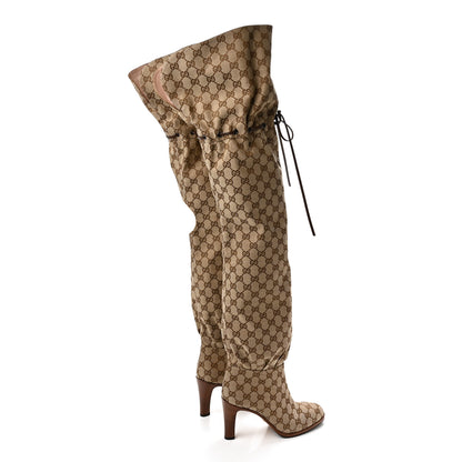 Gucci Monogram Over the Knee Boots 39 Beige Ebony 4 of 7