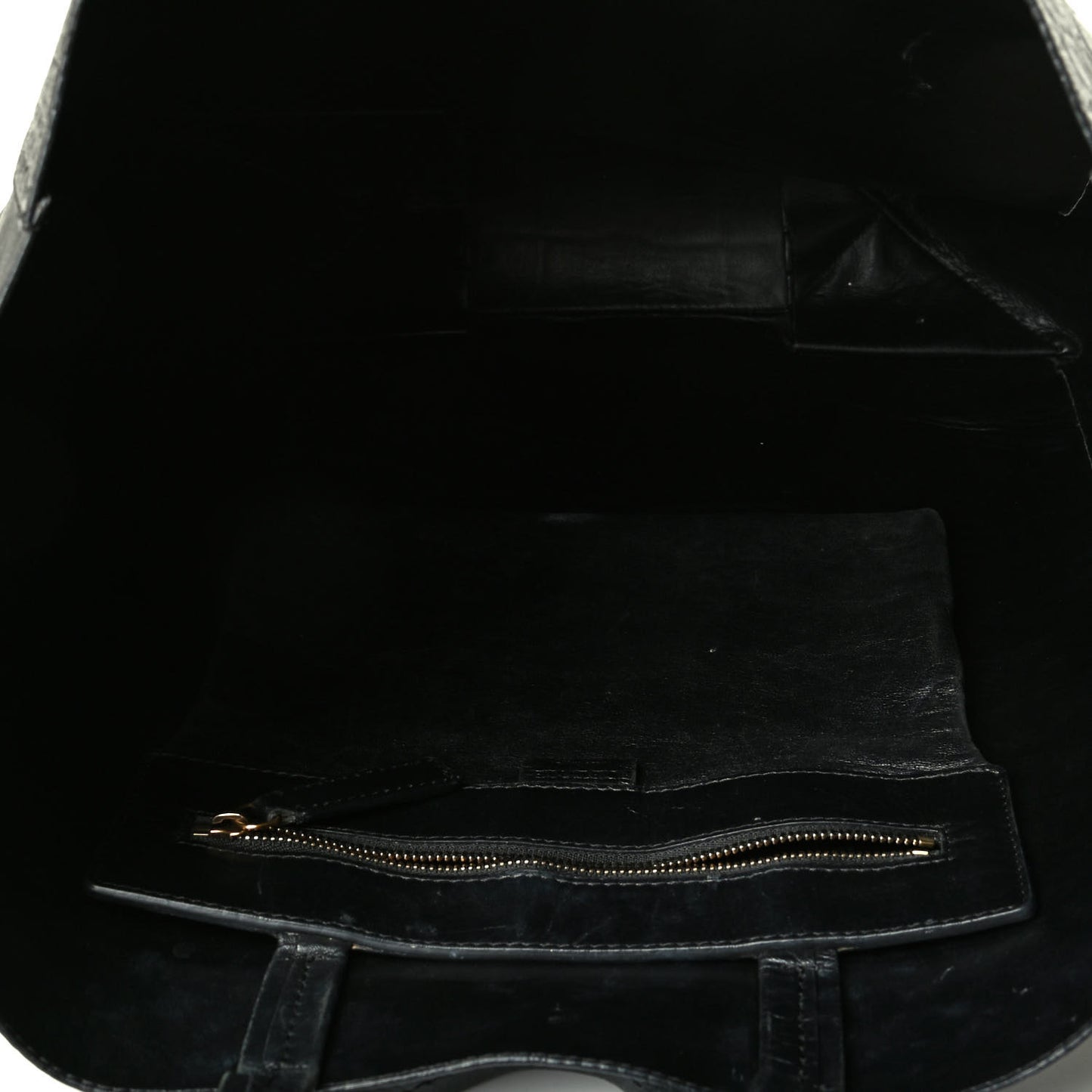 Lambskin Crocodile Embossed Vertical Cabas Black