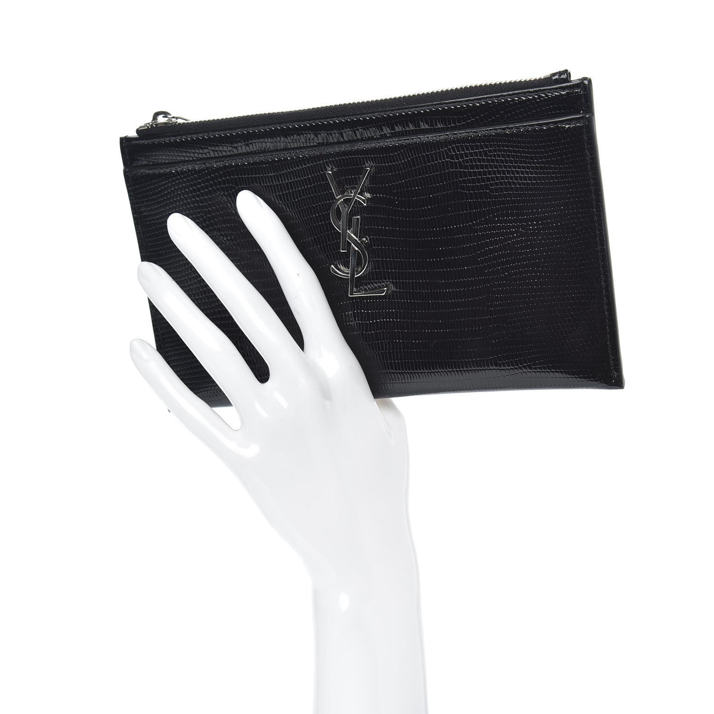 Lizard Embossed Monogram Bill Pouch Black