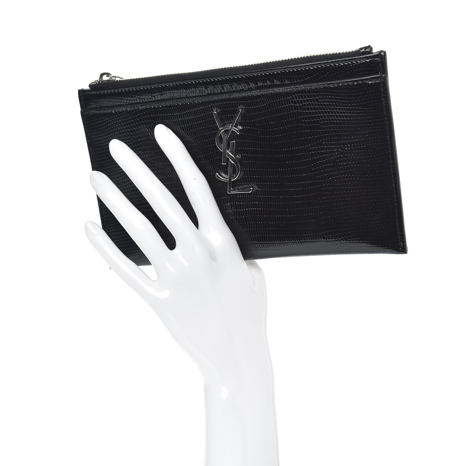 Saint Laurent Lizard Embossed Monogram Bill Pouch Black 2 of 8