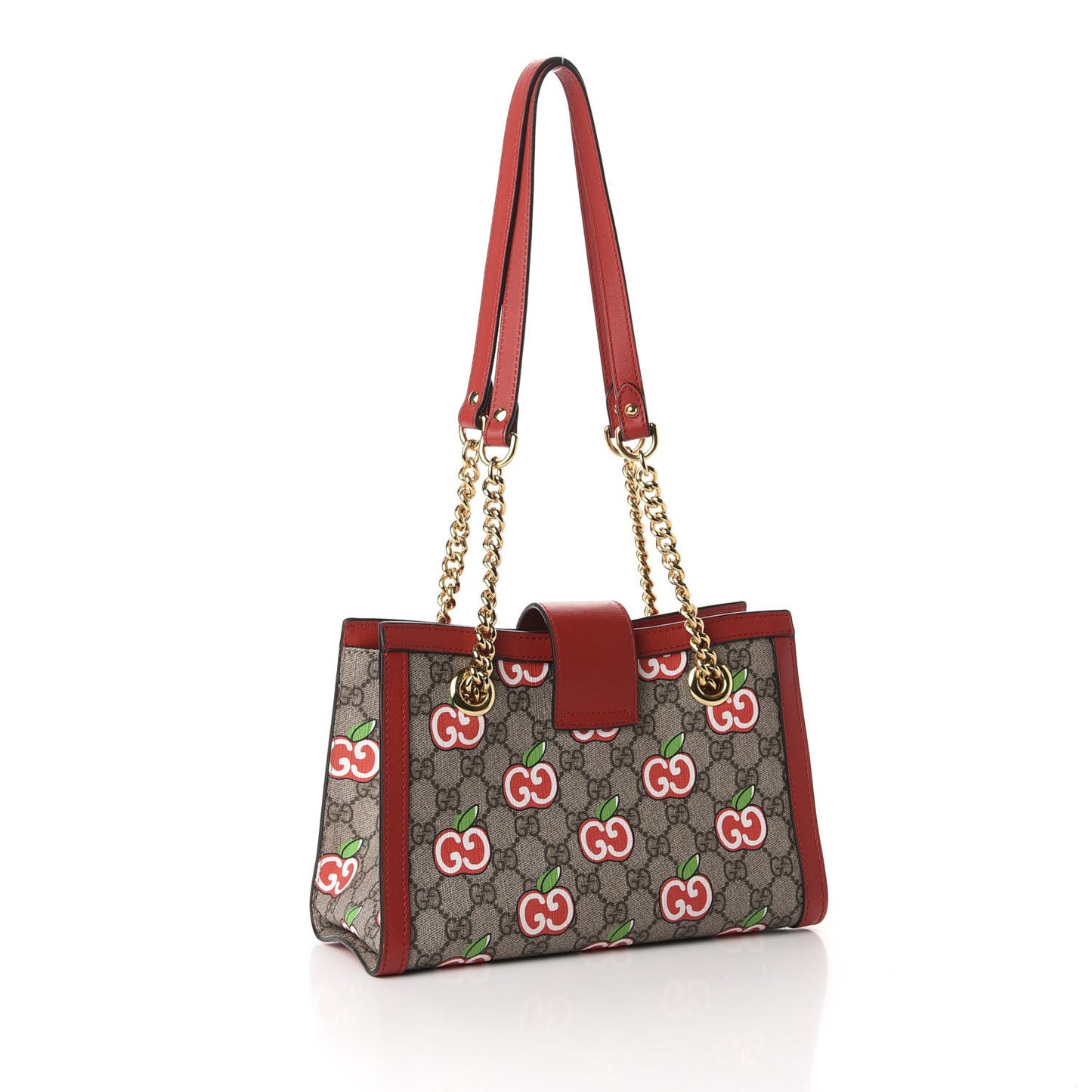 GG Supreme Monogram Apple Small Padlock Tote Beige Multicolor Lobster Red