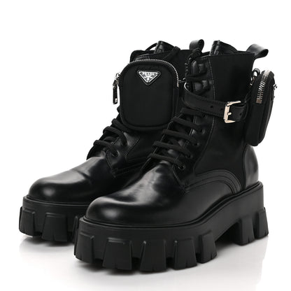 Prada Spazzolato Rois Nylon Metal Triangle Logo Monolith Pouch Pocket 55mm Boots 39 Black 3 of 8