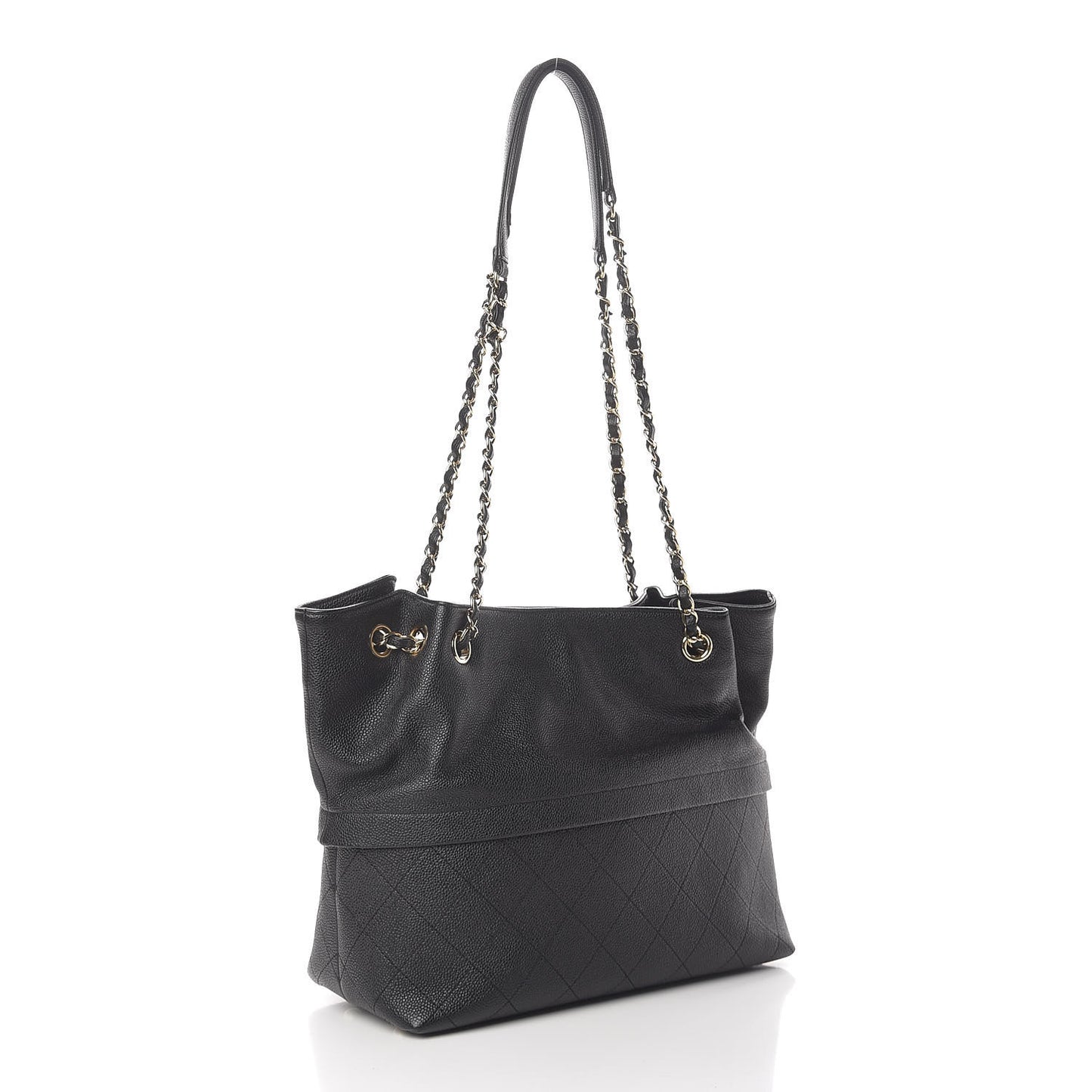 Crumpled Grained Calfskin Zip and Carry Shopping Tote Black