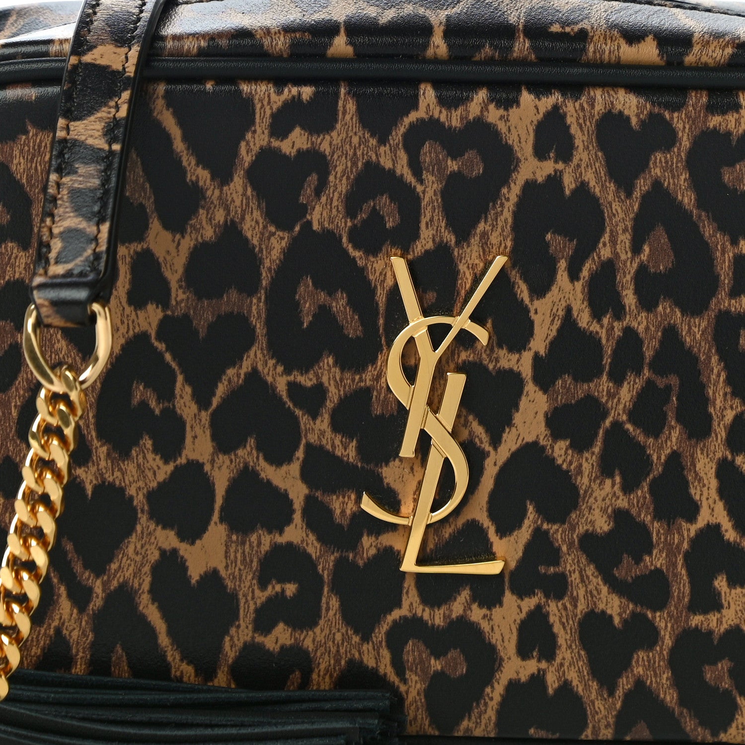 Saint Laurent Calfskin Heart Leopard Print Monogram Mini Lou Camera Bag Toffee 8 of 10