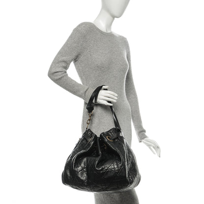 Christian Dior Lambskin Cannage Stitched Drawsting Tote Black 2 of 8