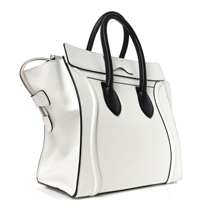 Celine Satin Calfskin Mini Bi-Color Luggage White Black 3 of 10
