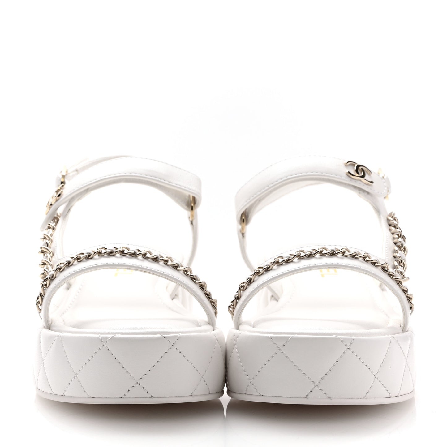 Lambskin Quilted Chain CC Platform Sandals 37.5 White