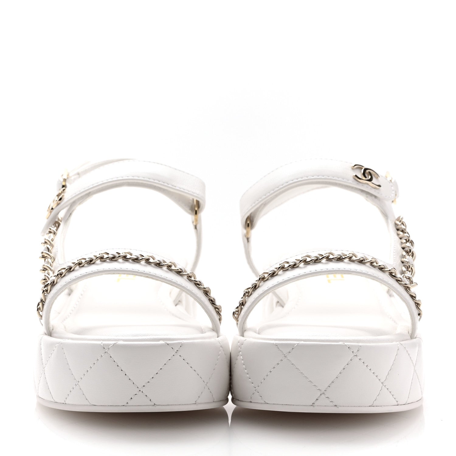 Chanel Lambskin Quilted Chain CC Platform Sandals 37.5 White 3 of 11
