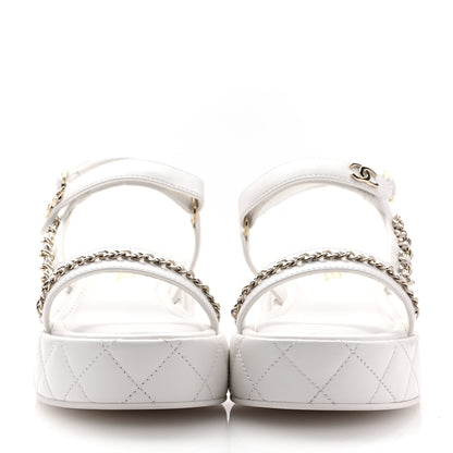 Chanel Lambskin Quilted Chain CC Platform Sandals 37.5 White 3 of 11