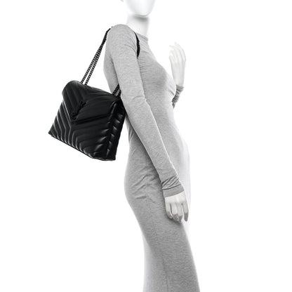 Saint Laurent Calfskin Y Quilted Monogram Monochrome Medium Loulou Chain Satchel Black 2 of 11