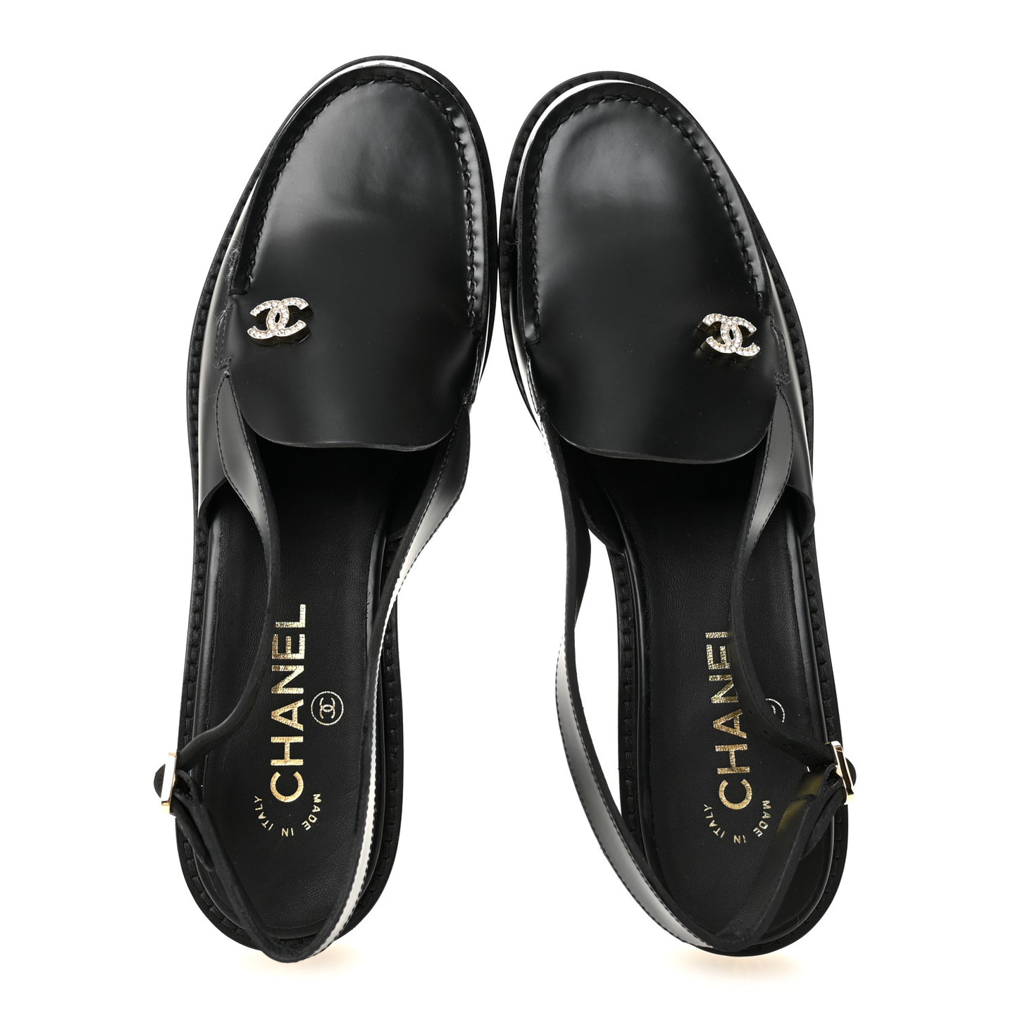Calfskin Crystal Slingback Loafers 39 Black