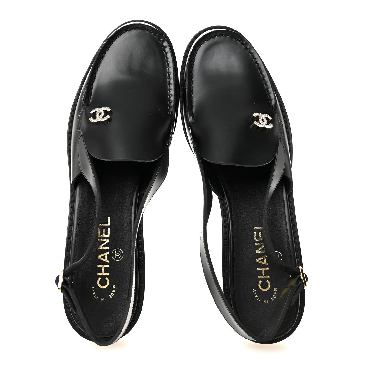 Chanel Calfskin Crystal Slingback Loafers 39 Black 2 of 9