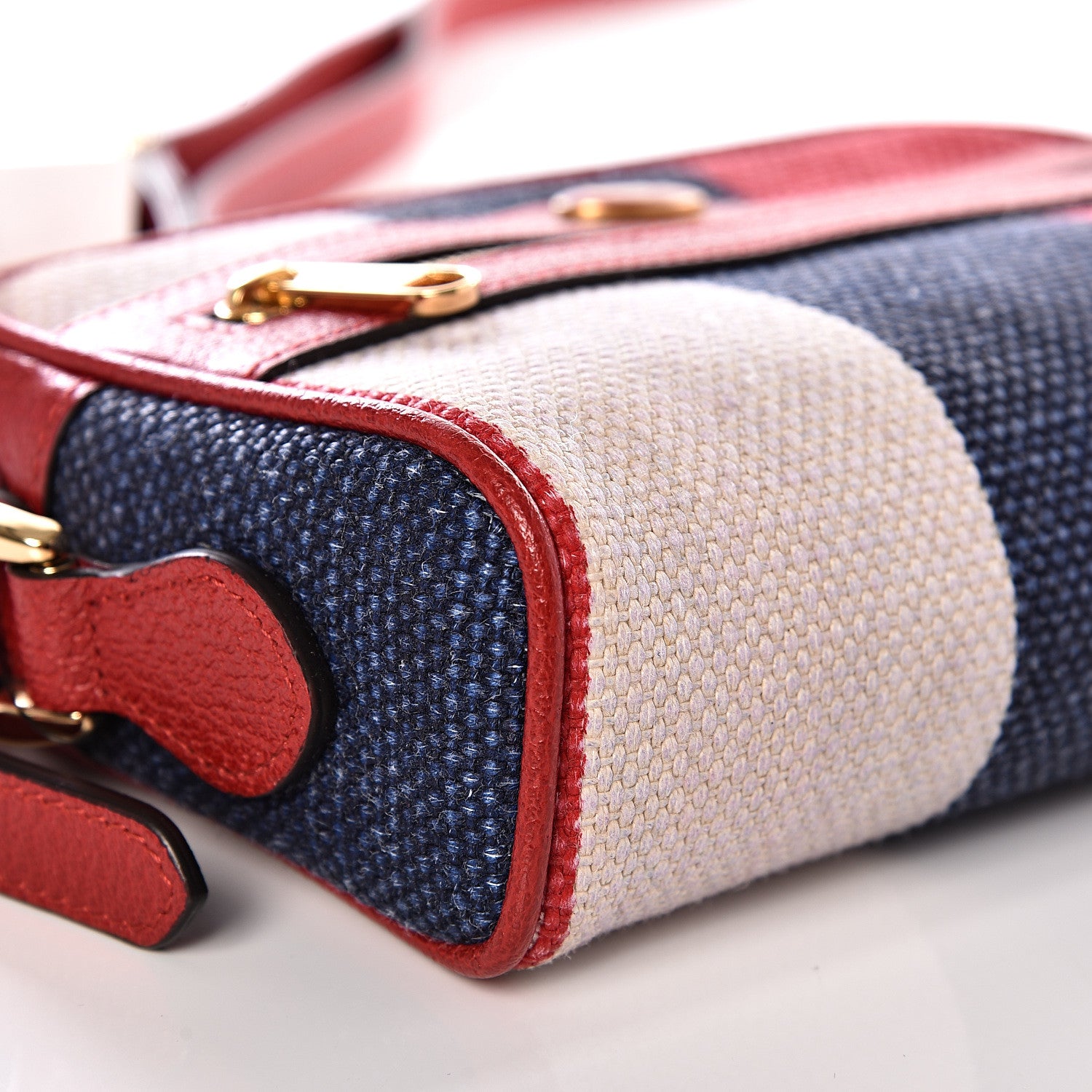 Gucci Canvas Sylvie Stripe Mini Ophidia Camera Bag Mystic White Hibiscus Red Maritime 8 of 9