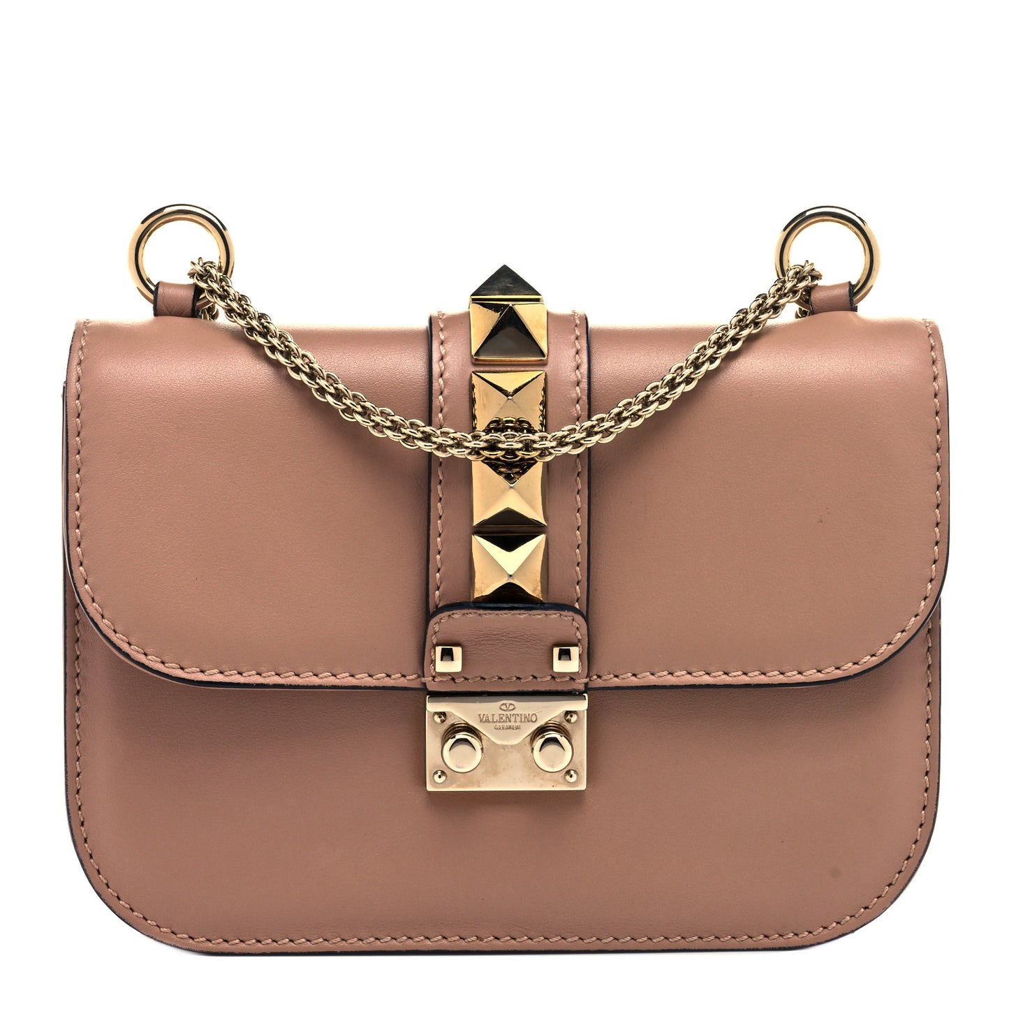 Vitello Small Glam Lock Rockstud Flap Soft Noisette