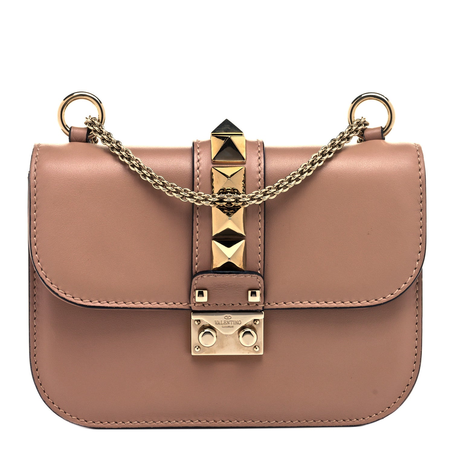 Valentino Garavani Vitello Small Glam Lock Rockstud Flap Soft Noisette 1 of 9