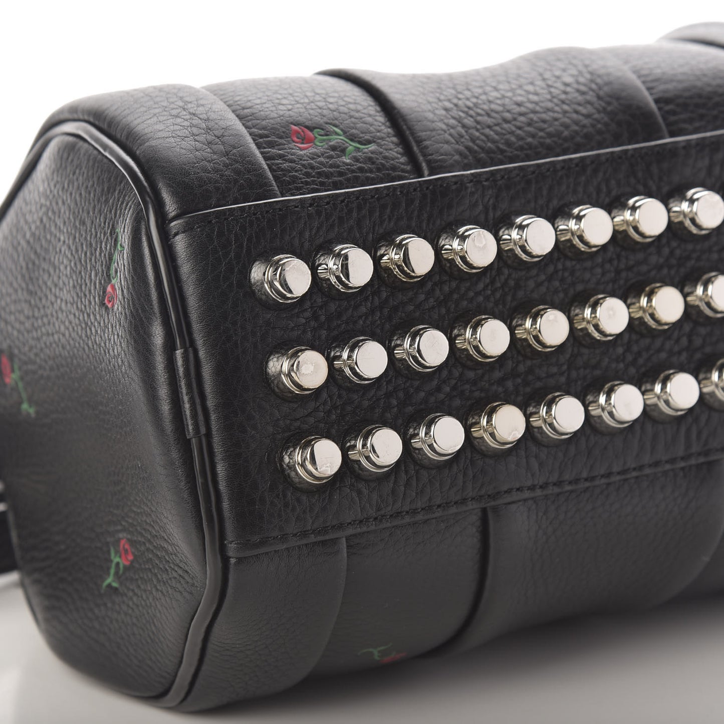 Pebbled Lambskin Rose Printed Mini Rockie Black Silver Hardware