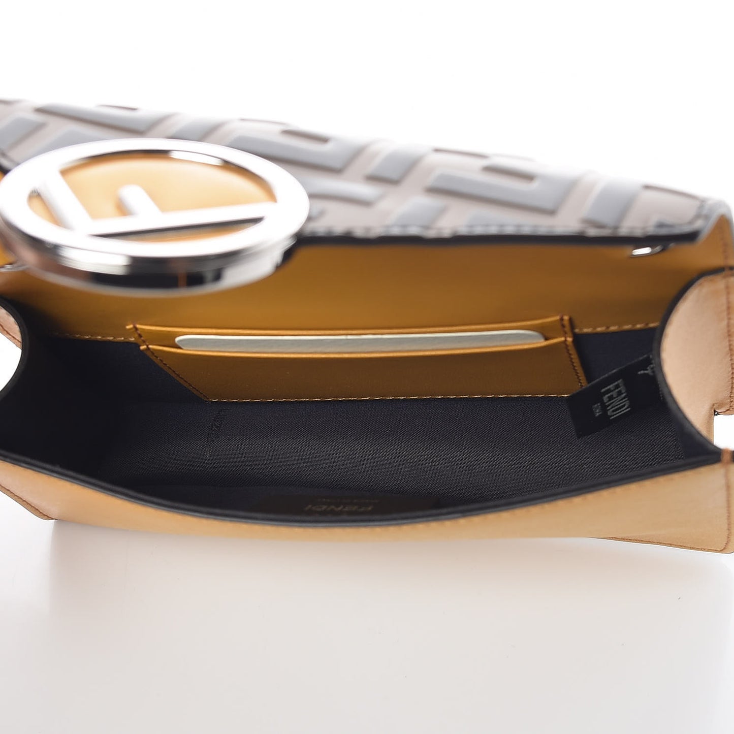 Vitello Liberty F is Fendi Bi-Color FF 1974 Embossed Envelope Belt Bag Maya Black Zucca