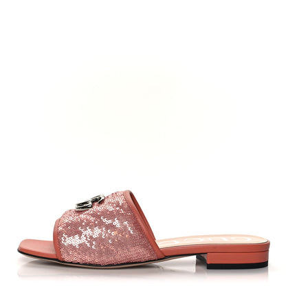Gucci Sequin Satin Calfskin Matelasse GG Marmont Flat Slide Sandals 37 Antique Rose Rosa Pale Pink 1 of 9