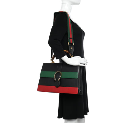 Gucci Calfskin Bamboo Web Large Dionysus Top Handle Bag Black Bright Evergreen Hibiscus Red 2 of 14