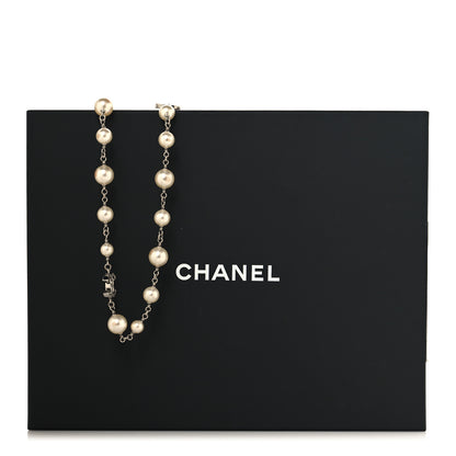 Chanel Graduated Pearl Crystal CC Long Necklace Silver 7 of 7