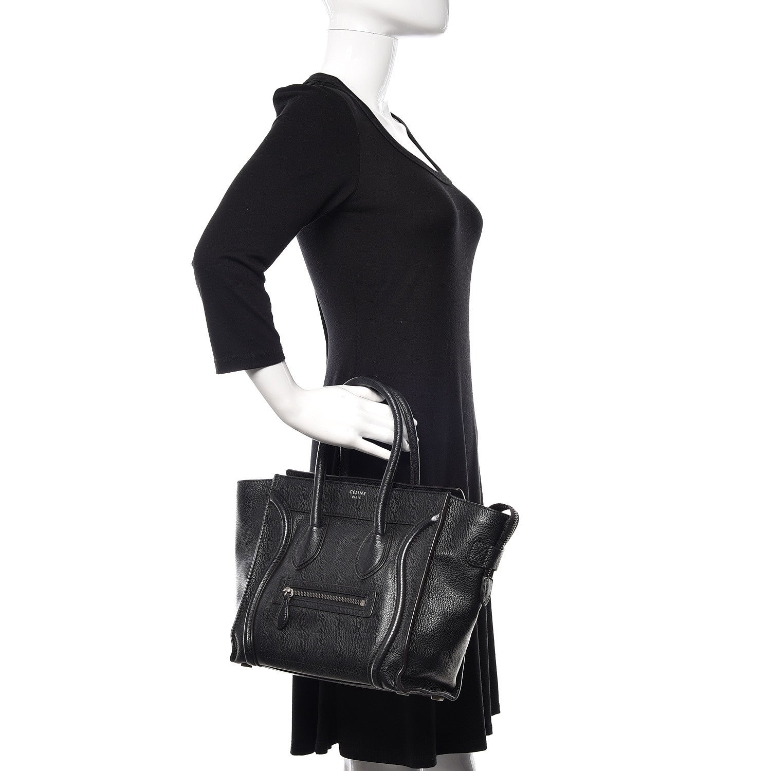 Celine Drummed Calfskin Micro Luggage Black 2 of 9