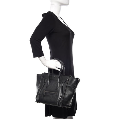 Celine Drummed Calfskin Micro Luggage Black 2 of 9