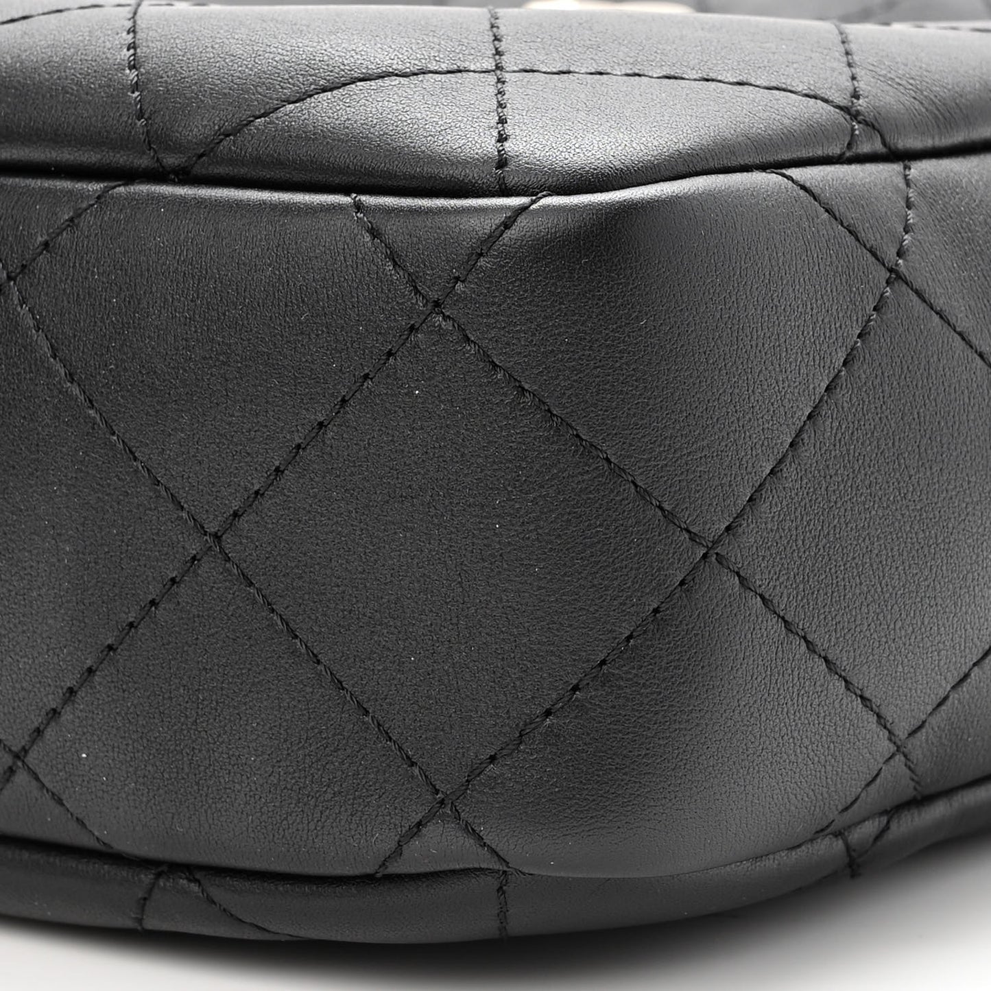 Calfskin Diamond Stitched Top Handle Bowling Bag Black