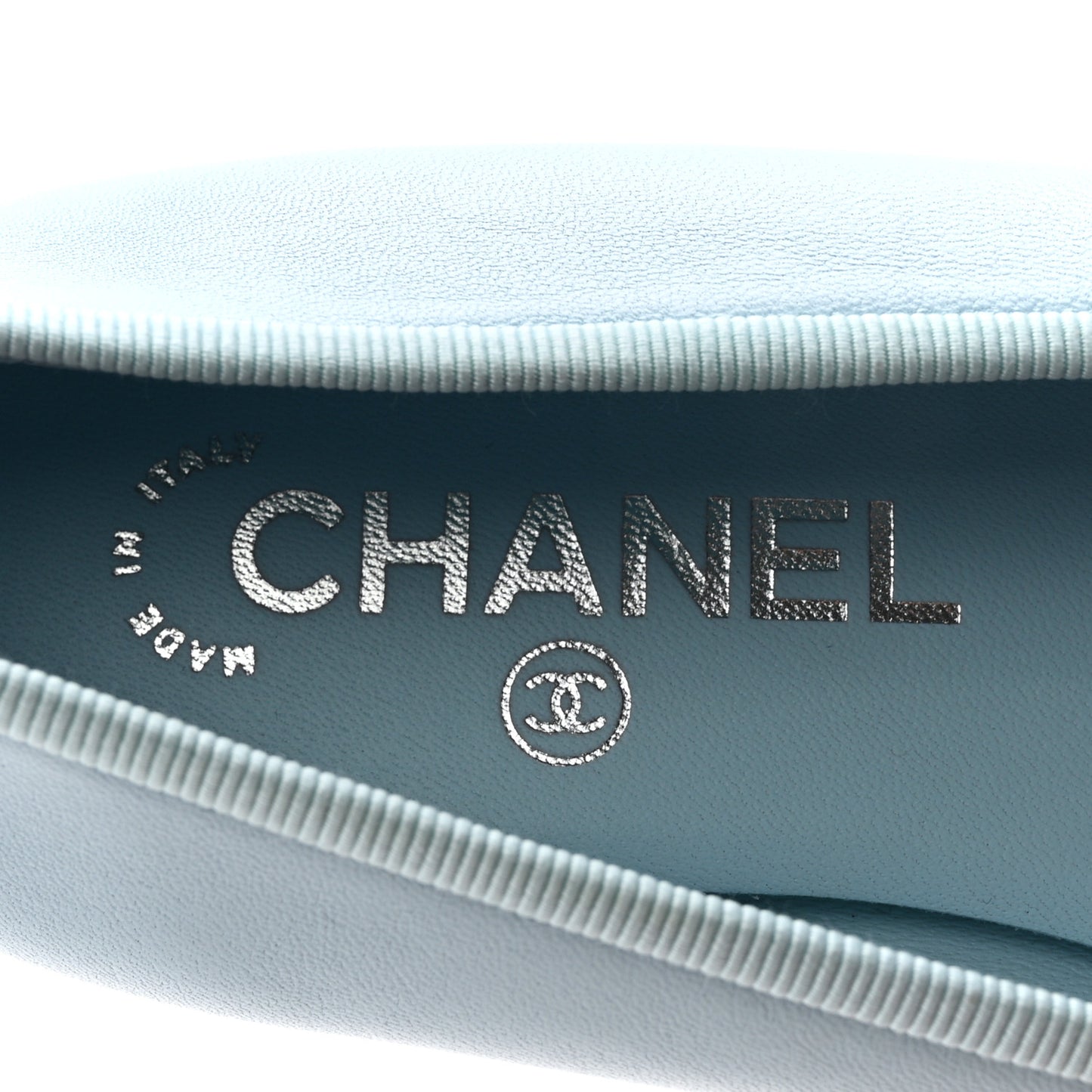 Lambskin Cap Toe CC Ballerina Flats 37.5 Light Blue Black