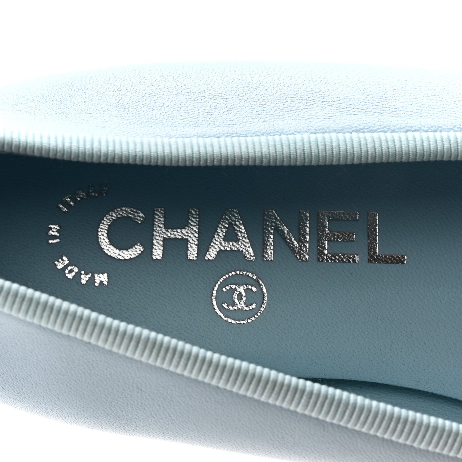 Chanel Lambskin Cap Toe CC Ballerina Flats 37.5 Light Blue Black 8 of 9