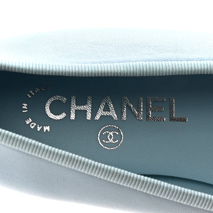 Chanel Lambskin Cap Toe CC Ballerina Flats 37.5 Light Blue Black 8 of 9