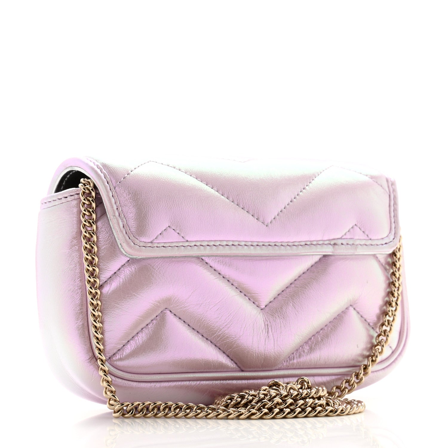 Gucci Iridescent Nappa Chevron Matelasse Super Mini GG Marmont Shoulder Bag Iridescent Escape Pink 3 of 10