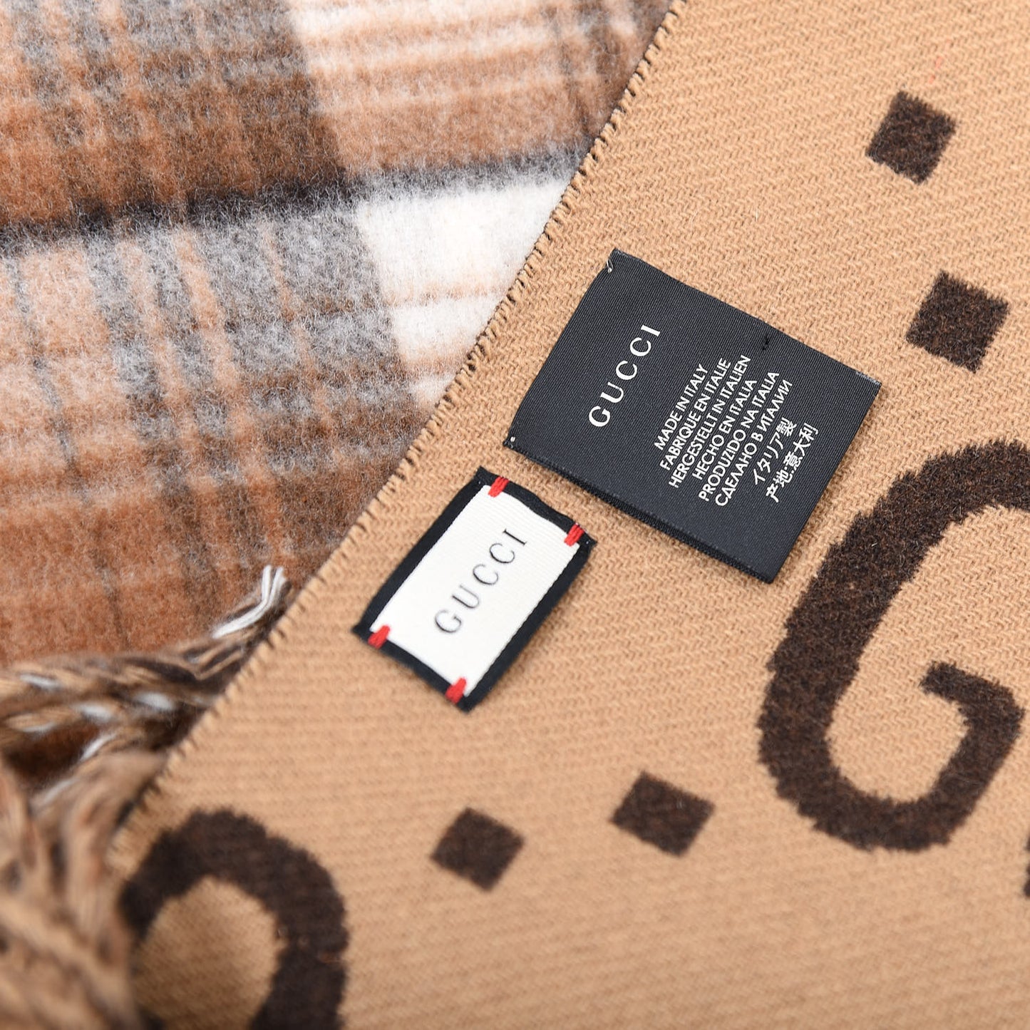 Wool Alpaca Big GG Rock Monogram Shawl Scarf Brown