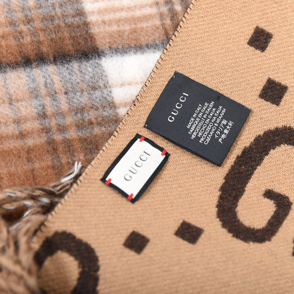 Gucci Wool Alpaca Big GG Rock Monogram Shawl Scarf Brown 2 of 3