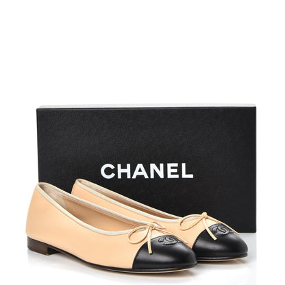 Chanel Lambskin Cap Toe Ballerina Flats 39.5 Beige Black 11 of 11