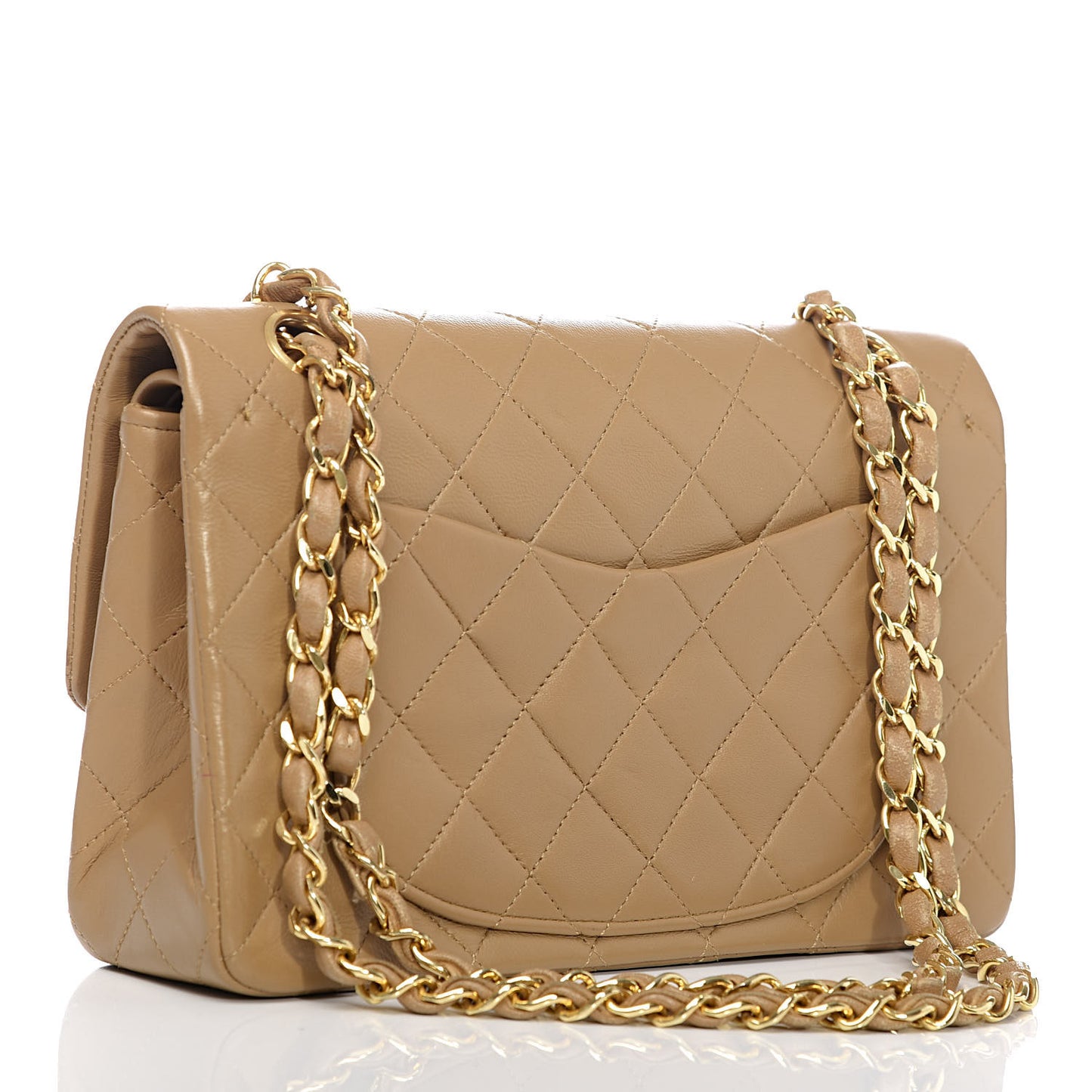 Lambskin Quilted Small Double Flap Beige