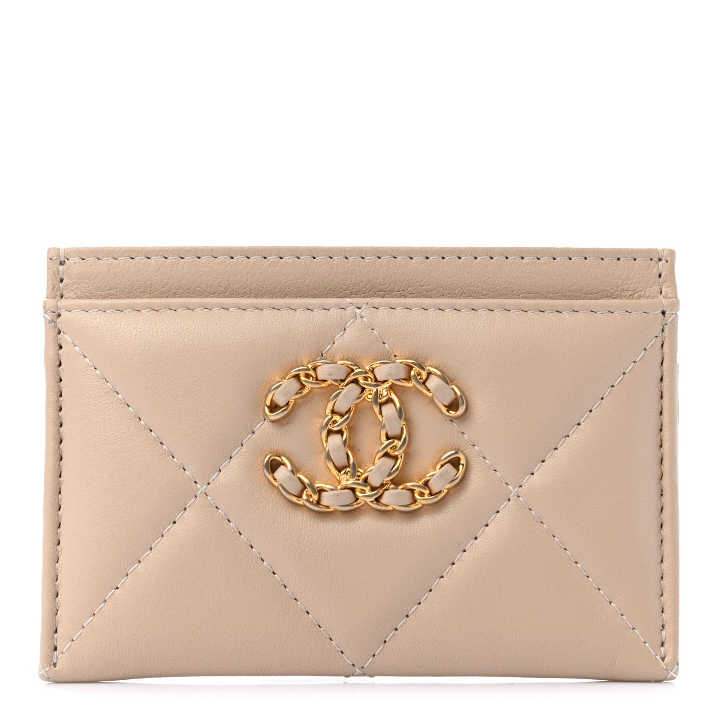 Goatskin Quilted 19 Card Holder Beige