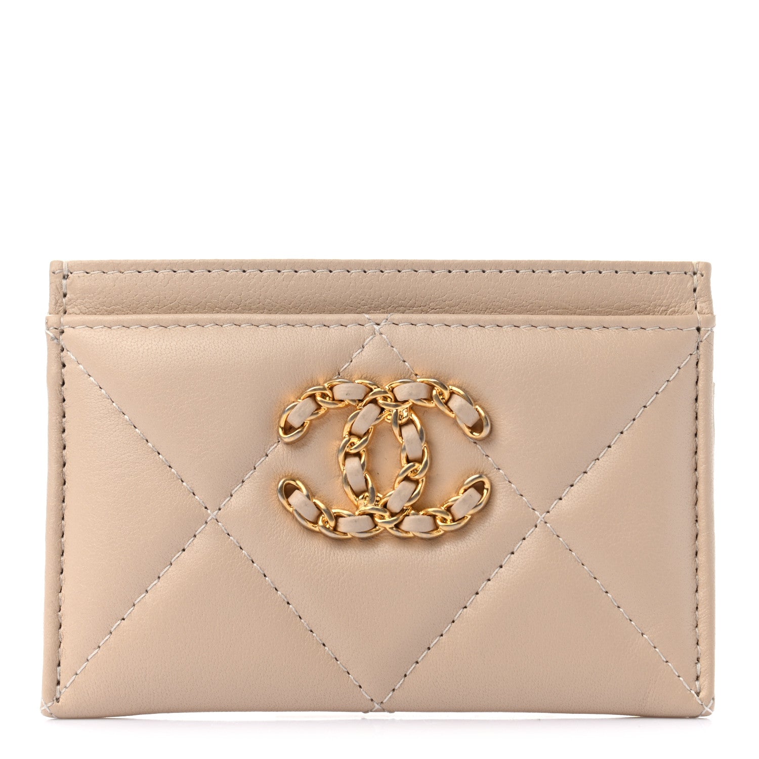 Chanel Goatskin Quilted 19 Card Holder Beige 1 of 8