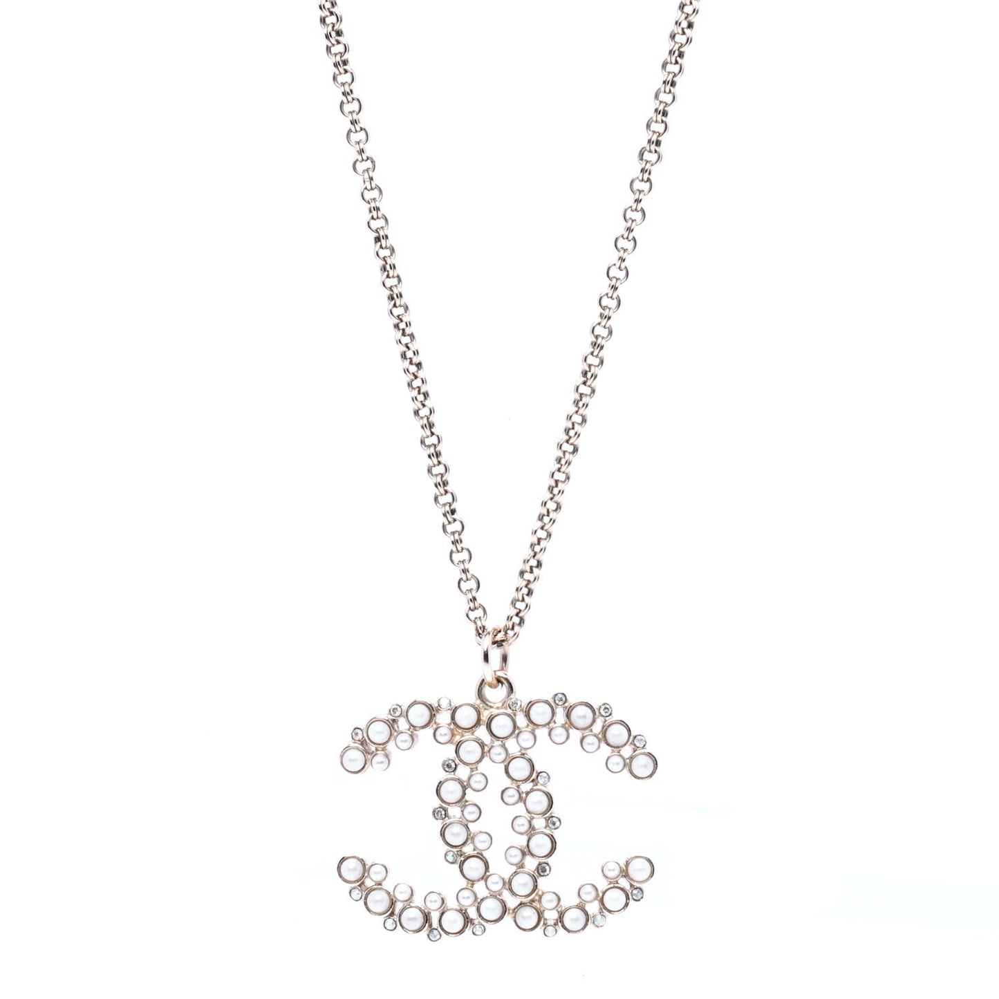 Crystal Pearl Snow Splash CC Pendant Necklace Gold