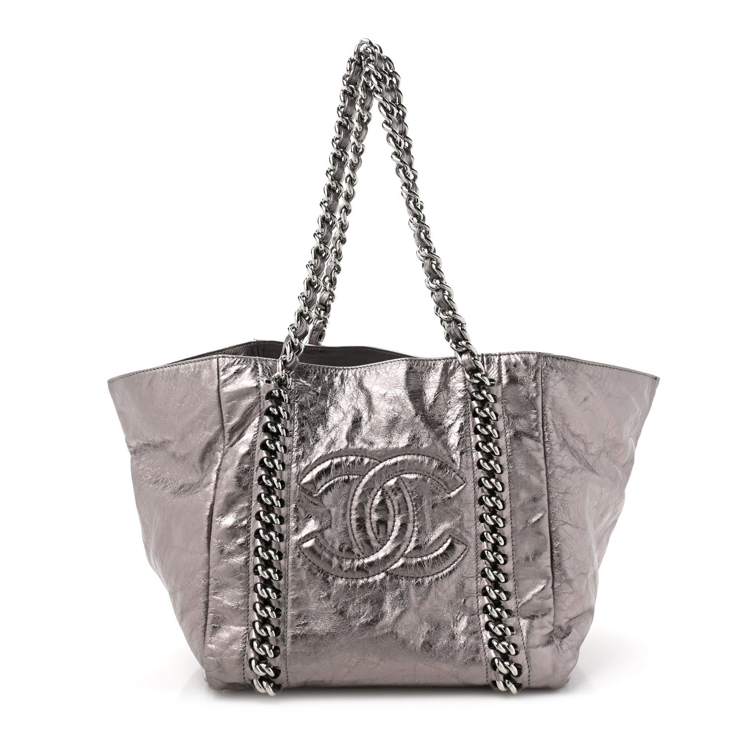 Chanel Metallic Cracked Calfskin Modern Chain Tote Dark Silver 1 of 14